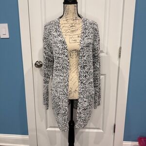 SHEIN Womens Black White Popcorn Knit Open Front Cardigan Sweater Size Small